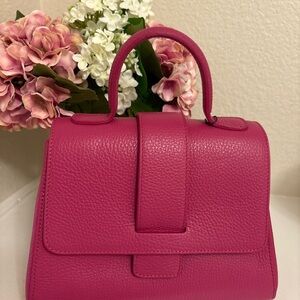 Italian Pebbled Leather Top Handle Satchel — Fuchsia — Structured Crossbody Bag
